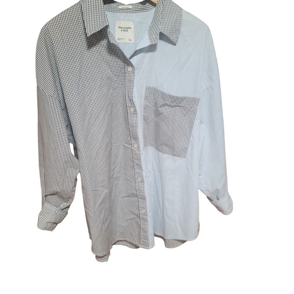 Abercrombie & Fitch Womens Large Oversized Gingham Colorblock Button Down Shirt‎
